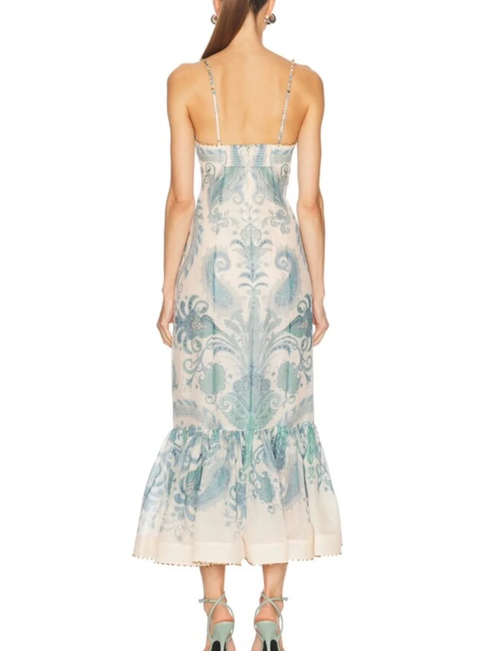 Zimmermann Illuminate Gown Cream and Teal Paisley Spaghetti-Strap Midi Dress - Picture 4 of 16